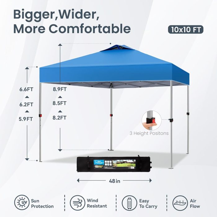 PHI VILLA Outdoor Pop up Canopy 10'x10' Tent Camping Sun Shelter-Series Party Tent, 100 Sq. Ft of Shade (Blue) - Image 5