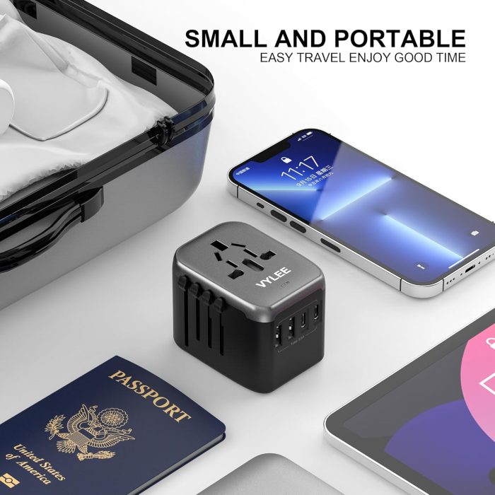Universal International Power Travel Plug Adapter, 5 in 1 European Travel Plug Adapter W/ 3.5A 2xUSB-A and 2xUSB C Wall Charger and Worldwide AC Outlet for Europe USA UK AUS Asia (Black Grey) - Image 7